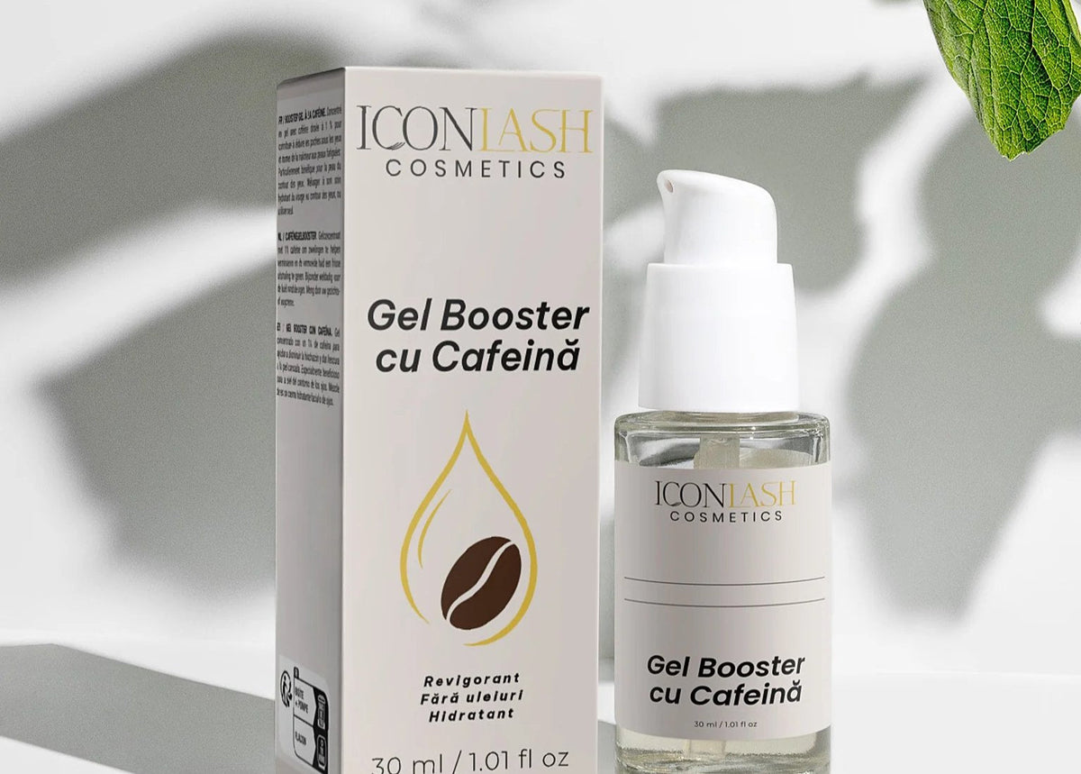 Gel Booster cu Cofeină IconLash, flaconul și cutia
