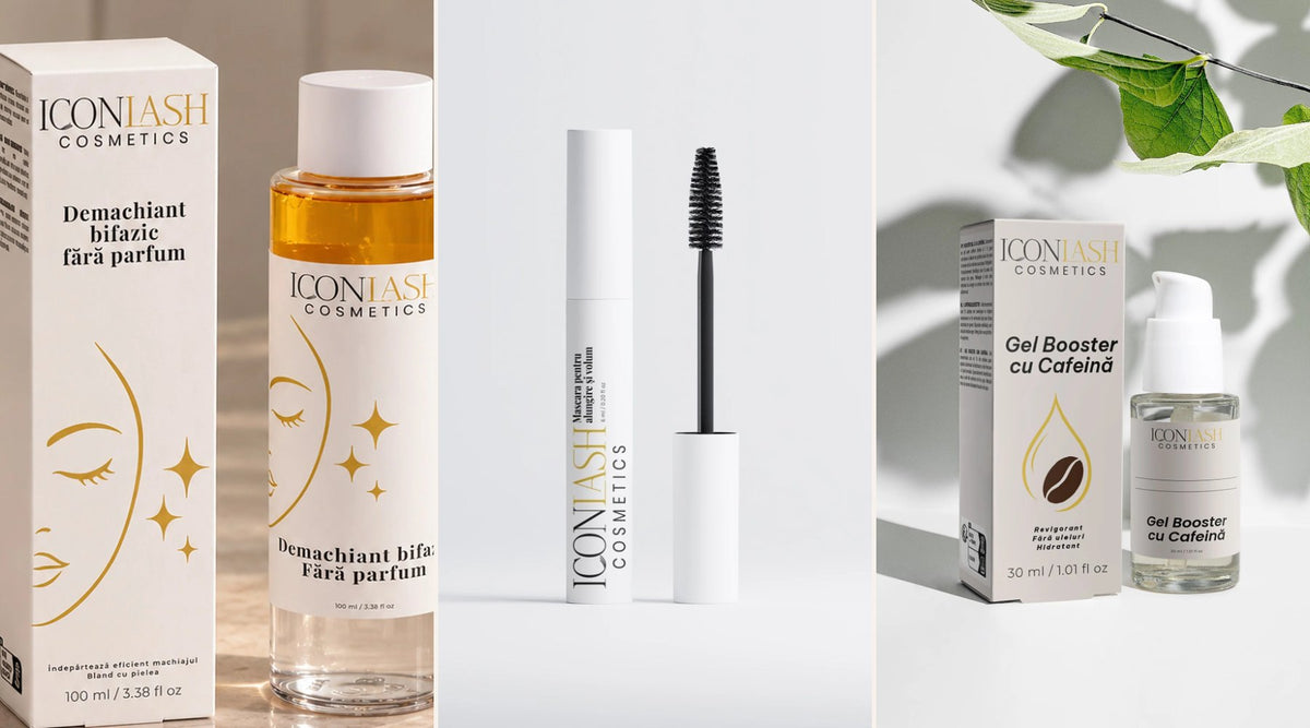 Demachiant bifazic, mascara cu peptide și Gel Booster cu Cofeină IconLash