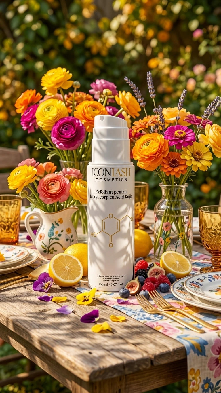 Exfoliant iluminator cu acid kojic IconLash între flori și fructe colorate
