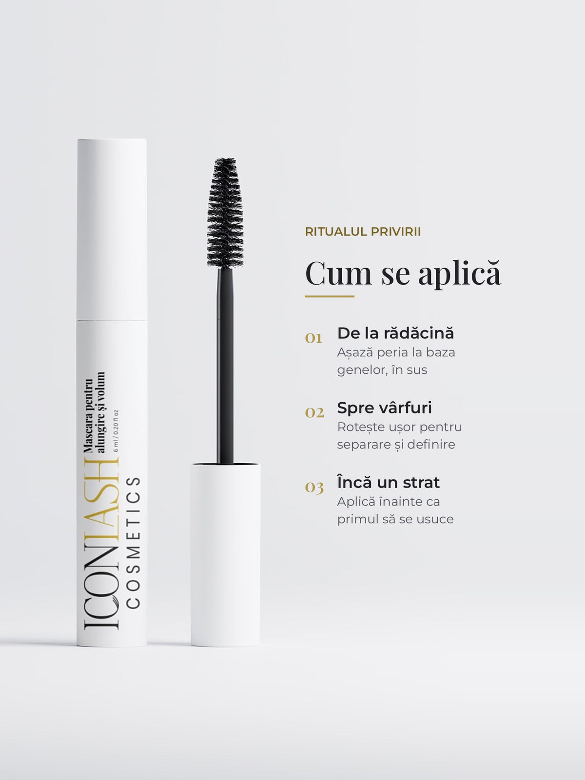 Cum se aplică mascara IconLash: de la rădăcina genelor spre vârfuri, apoi încă un strat înainte de uscare