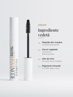 Ingrediente-cheie ale mascara IconLash: peptide din mazăre, ceruri vegetale, ulei de ricin și pigmenți minerali